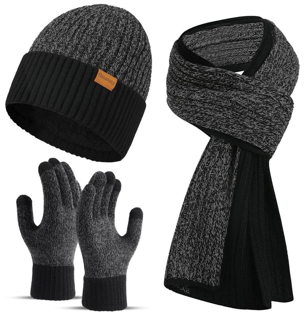 5208 Winter Beanies Hats Scarf Gloves Sets, 3 PCS Warm Fleece Lined Hat